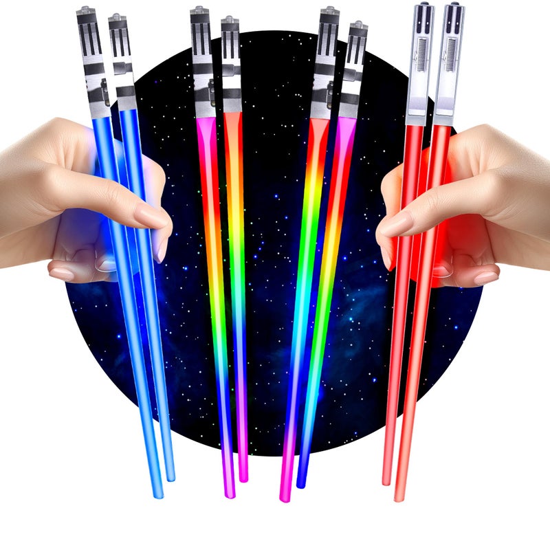 ChopSabers Lightsaber Chopsticks Light Up - LED Glowing Light Saber Chop Sticks - Reusable Sushi Lightup Sabers Chopstick Set Of 4 Pairs - 8 Changing Color Modes - Image 1